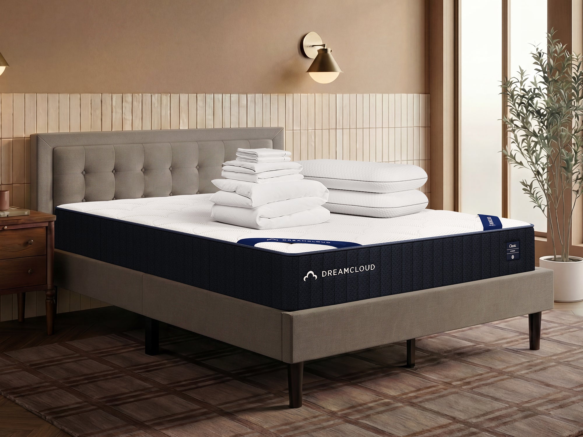 DreamCloud Hybrid Mattress Bundle Incl. Bed Frame and Bedding